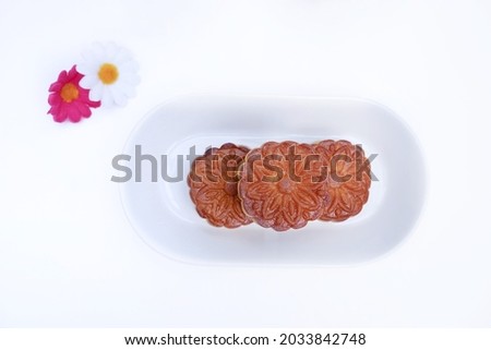 Moon cake,  traditional Chinese food,  for Mid Autumn Festival, white background, top view