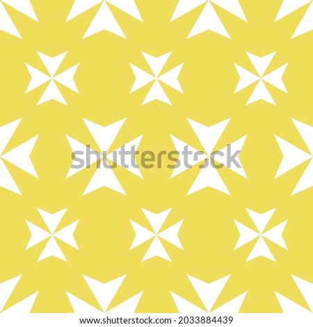 Maltese cross. Cross symbol. Seamless pattern. Sacred geometry. Symbol of protection - a badge of honor. Vector illustration on yellow background