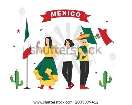 mexican independence day illustration 3 PEOPEL , september 16th poster for background. viva mexico