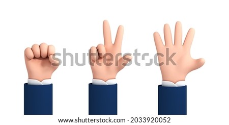 Vector cartoon hands making rock scissors paper isolated on white background. Hand gestures set