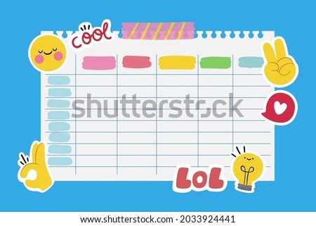 Back to school timetable. Hand drawn. Classroom timetable. Plan note education. Planner, table class. Child, academic template. Organizer paper weekly. Vector illustration. Royalty-Free Stock Photo #2033924441