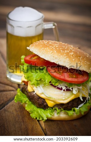 Hamburger on table close up