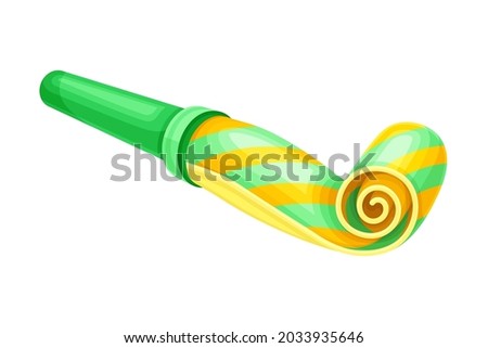 Green and Yellow Party Whistle as Birthday Toy and Accessory for Blowing and Making Sound Vector Illustration Royalty-Free Stock Photo #2033935646