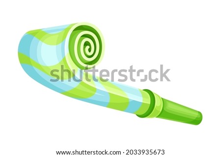 Green Party Whistle as Birthday Toy and Accessory for Blowing and Making Sound Vector Illustration Royalty-Free Stock Photo #2033935673