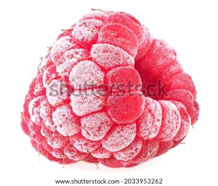 Delicious frozen raspberry isolated on a white background