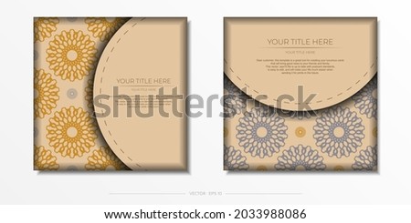 Preparing an invitation with a place for your text and abstract ornament. Vector Template for print design postcard Beige colors with mandala ornament.