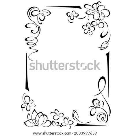 decorative vertical frame with stylized flowers, leaves and vignettes. graphic decor Royalty-Free Stock Photo #2033997659