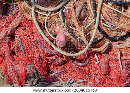 Italy, Sicily, Marina di Ragusa (Ragusa Province), fishing nets in the port