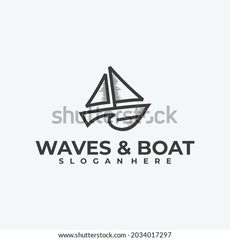 creative wave and sailboat logo combination