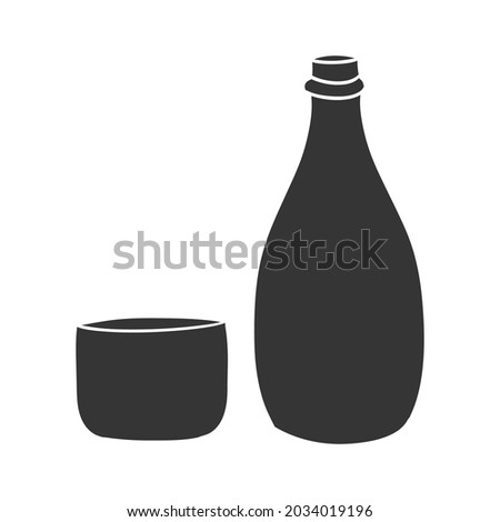 Sake Bottle Icon Silhouette Illustration. Japanese Drink Vector Graphic Pictogram Symbol Clip Art. Doodle Sketch Black Sign.
