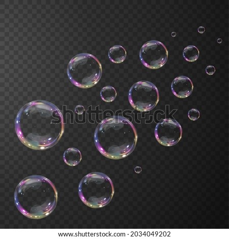 Transparent water realistic glass bubbles. Bubbles PNG. Vector PNG.