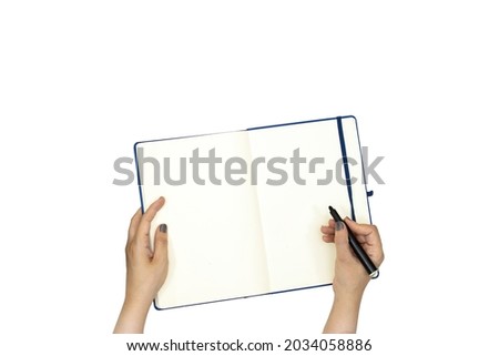 hands woman writing on an empty white background