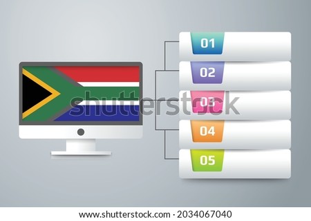 South Africa Flag with Infographic Design Incorporate with Computer Monitor. Vector illustration.