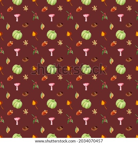 Seamless pattern in watercolor technique for an autumn motif with a brown background