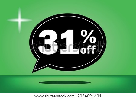 31% off - black and green floating balloon - with green background - banner for discount and reduction promotional offers