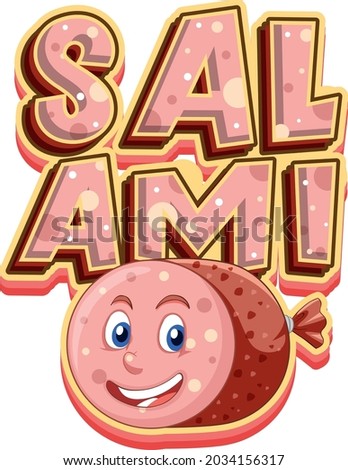 Salami logo text design with salami character illustration
