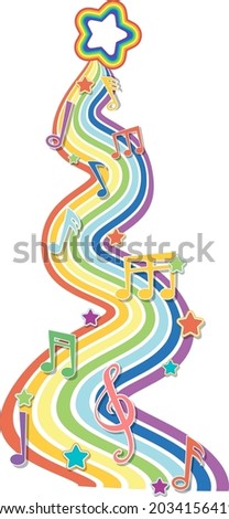 Rainbow wave with melody symbols illustration