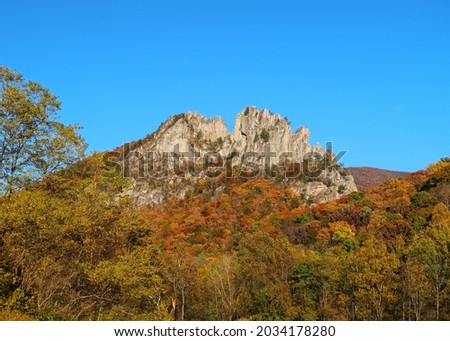View of a cliff face in autumn with fall leaves