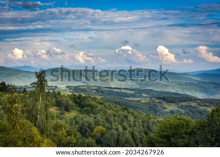 Sunny landscape of highlands in late summer