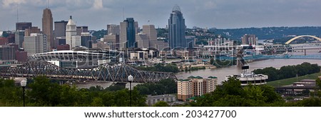 The Cincinnati riverfront shot from Covington, Kentucky.