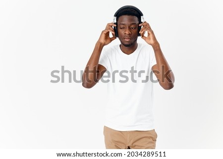 African man wearing headphones music technology Copy Space