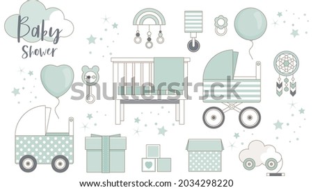 Nursery Decor and Toys. Icon Collection. Trendy baby and children elements