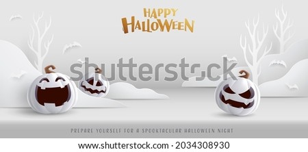 Happy Halloween. Group of 3D illustration white modern pumpkin on white minimalist fun party celebration background design.