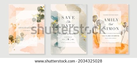 Autumn wedding invitation card vector.  Luxury background design  with golden texture, Flower and botanical leaves watercolor hand drawing. Abstract art cover design for wedding and VIP invite card.
 Royalty-Free Stock Photo #2034325028