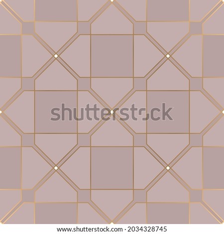Geometric seamless pattern with golden and pink elements. Art deco style. Vector illustration.