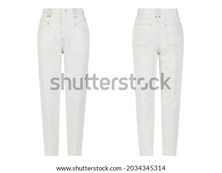 White modern women's jeans isolated on white background. Casual style Royalty-Free Stock Photo #2034345314