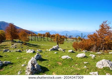  View from Serra Di Crispo in autumn, Pollino National Park, southern Apennine Mountains,  Italy. Royalty-Free Stock Photo #2034347309
