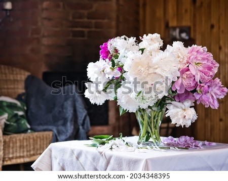 Interior of a country house, still life with flowers