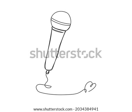 Continuous one line drawing of retro the microphone icon in silhouette on a white background. Linear stylized.
