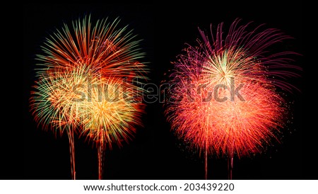 High resolution collection of fireworks, each one isolated.