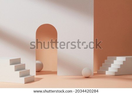 Contemporary stairs. Abstract geometry posters with minimal architectural elements and arches.