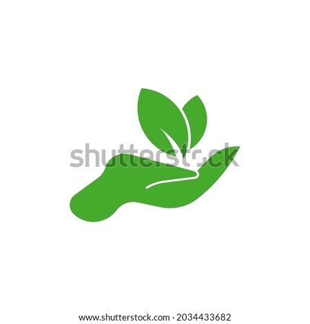 nature green leaf and hand icon vector concept flat abstract design