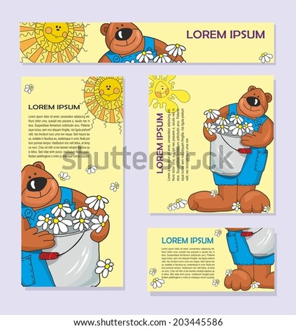 baby card for text with BEAR WITH FLOWERS. vector