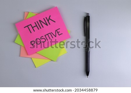 Think positive text words typography, Concept mindset. Self-development. Motivational inspirational quotes words.  Top view. Flat lay. 