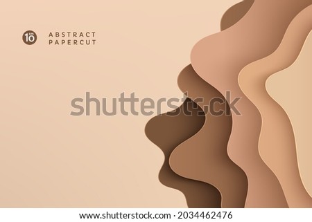Abstract brown and beige paper cut wavy shapes layers background with copy space. Modern topo graphic. Fluid curve pattern in earth tone color. Vector illustration Royalty-Free Stock Photo #2034462476