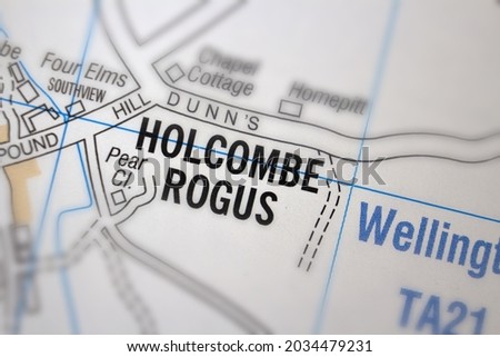 Holcombe Rogus village - Devon, United Kingdom colour atlas map town name