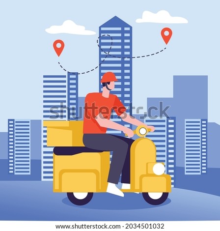 Delivery man with bike illustration concept vector