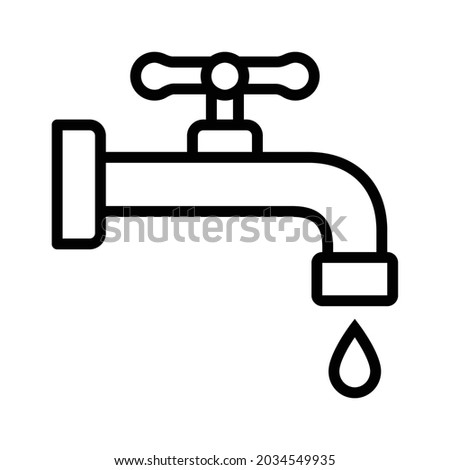 Faucet or tap spigot with water drip line art vector icon for apps and websites
