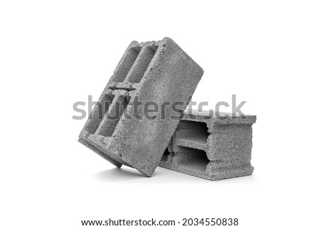 Gray cement cinder block on white background Royalty-Free Stock Photo #2034550838
