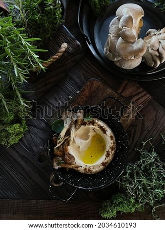 Mushroom pate, bread. Dark Food Photography. Mushroom hummus