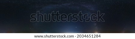 night 360 panorama with stars and milky way. Seamless panorama with zenith for use in 3d graphics or game development as sky dome or edit drone shot for sky replacement Royalty-Free Stock Photo #2034651284