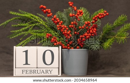 Memory and important date February 10, desk calendar - winter season.