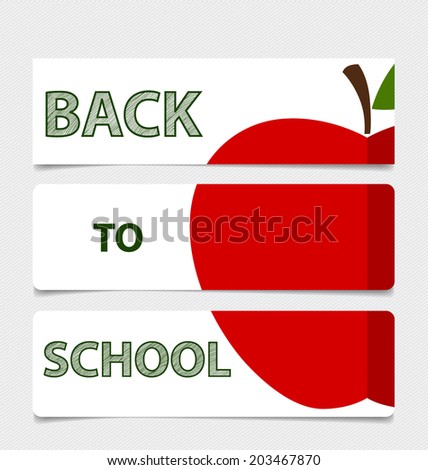 Cute note papers with red apple, welcome back to school. Vector illustration.