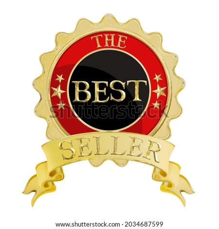 The best seller gold label sticker isolated on white background. This has clipping path.                               