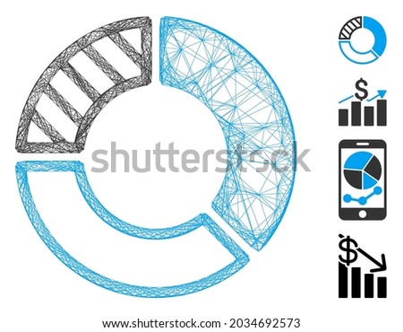 Vector wire frame pie chart. Geometric wire frame 2D network made from pie chart icon, designed from intersected lines. Some bonus icons are added.