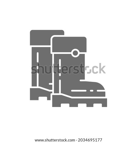 Rubber boots, gumboots, footwear grey icon. Isolated on white background